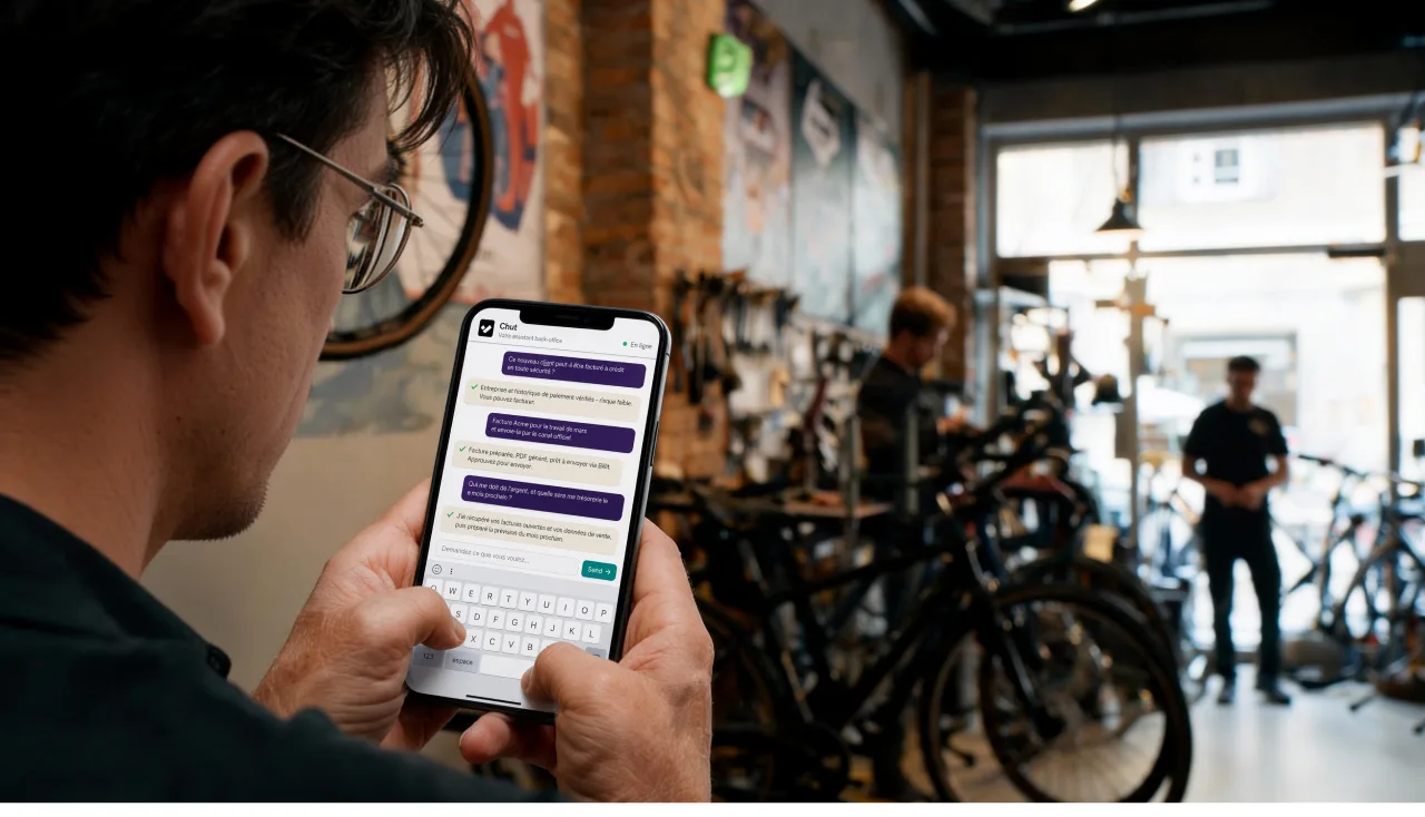 A shop owner talking to Chut from their phone
