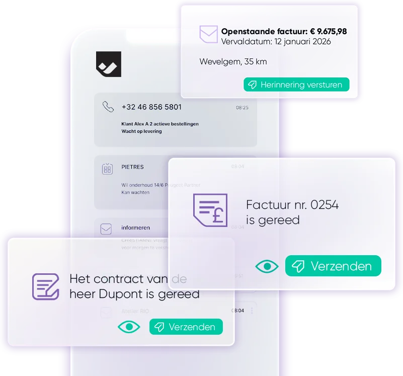 Preview cards showing invoices and contracts ready to send